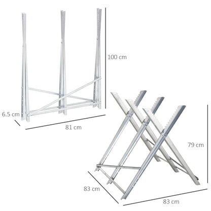 Portable Sawhorse Heavy Duty Steel Adjustable Work Support, Foldable Sawhorse Stand 100 kg Weight Capacity, Silver Tone
