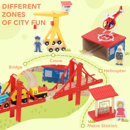 133-Piece Wooden Train Set, Toy Train with Crane, Storage Box, for Kids Ages 3+