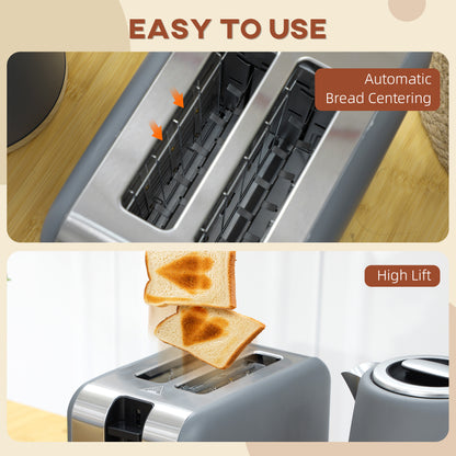Stainless Steel Kettle and Toaster Set, 1.7L 3000W Fast Boil Kettle & 2 Slice Toaster Kitchen Set
