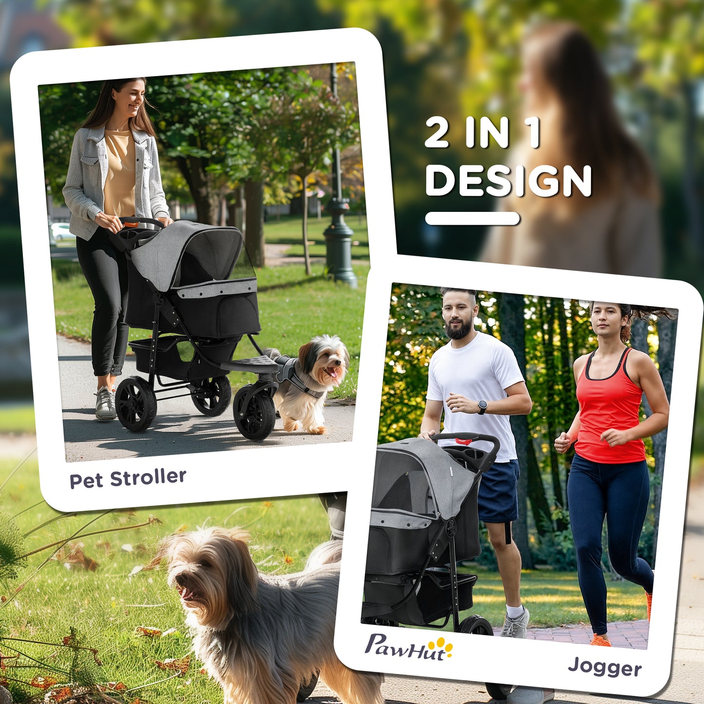 Dog Stroller Pram, 3-Wheel Foldable Pet Stroller with Invisible Sky Roof, for Small Dogs & Cats, Red