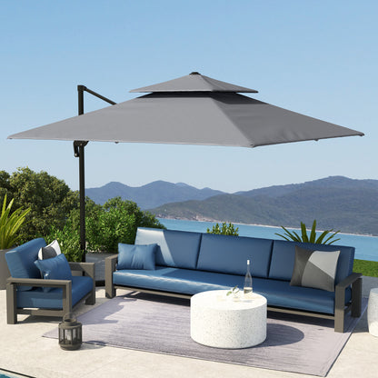 3 x 3(m) Cantilever Parasol with Aluminium Frame, Crank and Tilt, 360-Degree Rotation, Double Top Garden Umbrella