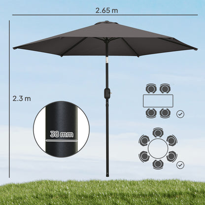 2.6 m Garden Parasol Umbrella with Aluminium Pole, Outdoor Patio Umbrella with Tilt and Crank, Vent, Black