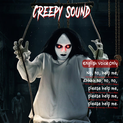 170cm Animated Hanging Swing Ghost Halloween Decoration, Sound Touch Activated Ghost Halloween Animatronic