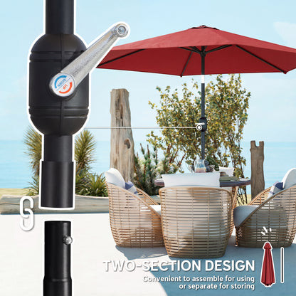 2.6 m Garden Parasol Umbrella with Aluminium Pole, Outdoor Patio Umbrella with Tilt and Crank, Vent, Wine Red
