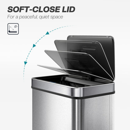 50 L Sensor Can, Sensor Bin with Soft-Close Lid, Fingerprint-Proof Stainless Steel, Silver Tone