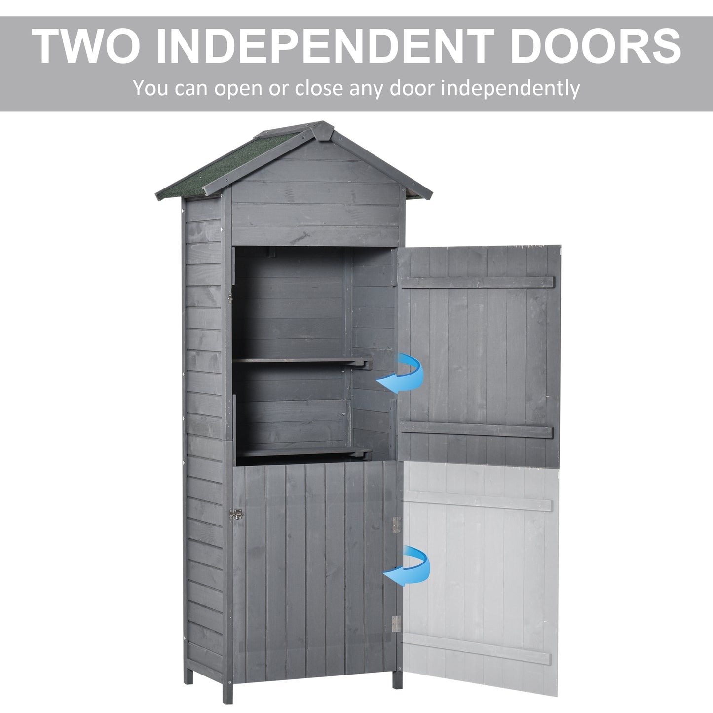 Wooden Garden Storage Shed Utility Gardener Cabinet w/ 3 Shelves, Tilted-felt Roof and Two Lockable Doors