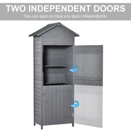 Wooden Garden Storage Shed Utility Gardener Cabinet w/ 3 Shelves, Tilted-felt Roof and Two Lockable Doors