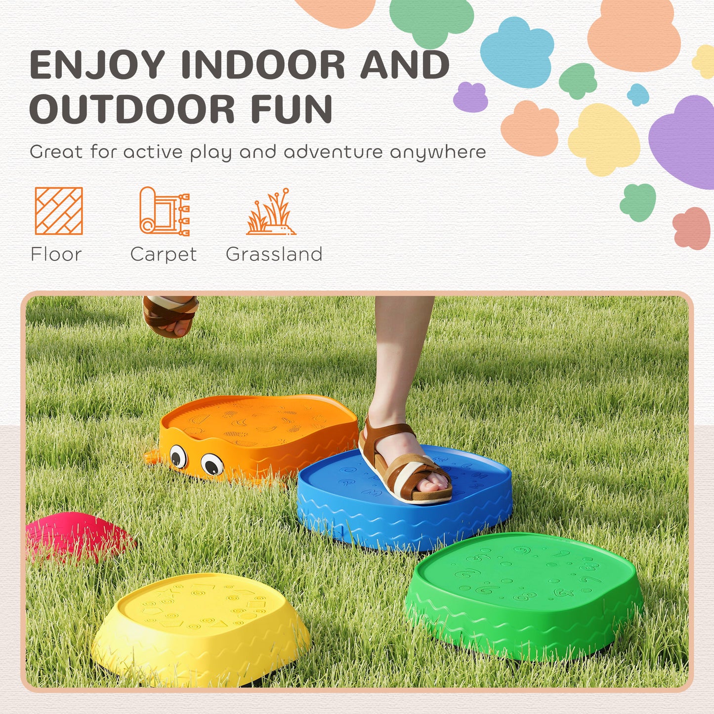 5PCS Sensory Stepping Stones for Toddlers, Frog-Shaped Kids Stepping Stones Set with Anti-Slip Edging for Ages 2-8