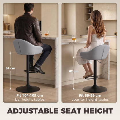 Bar Stools Adjustable Heights Breakfast Bar Stools Backrest Armrests Set of 2 with Rubber Ring Metal Base, Grey