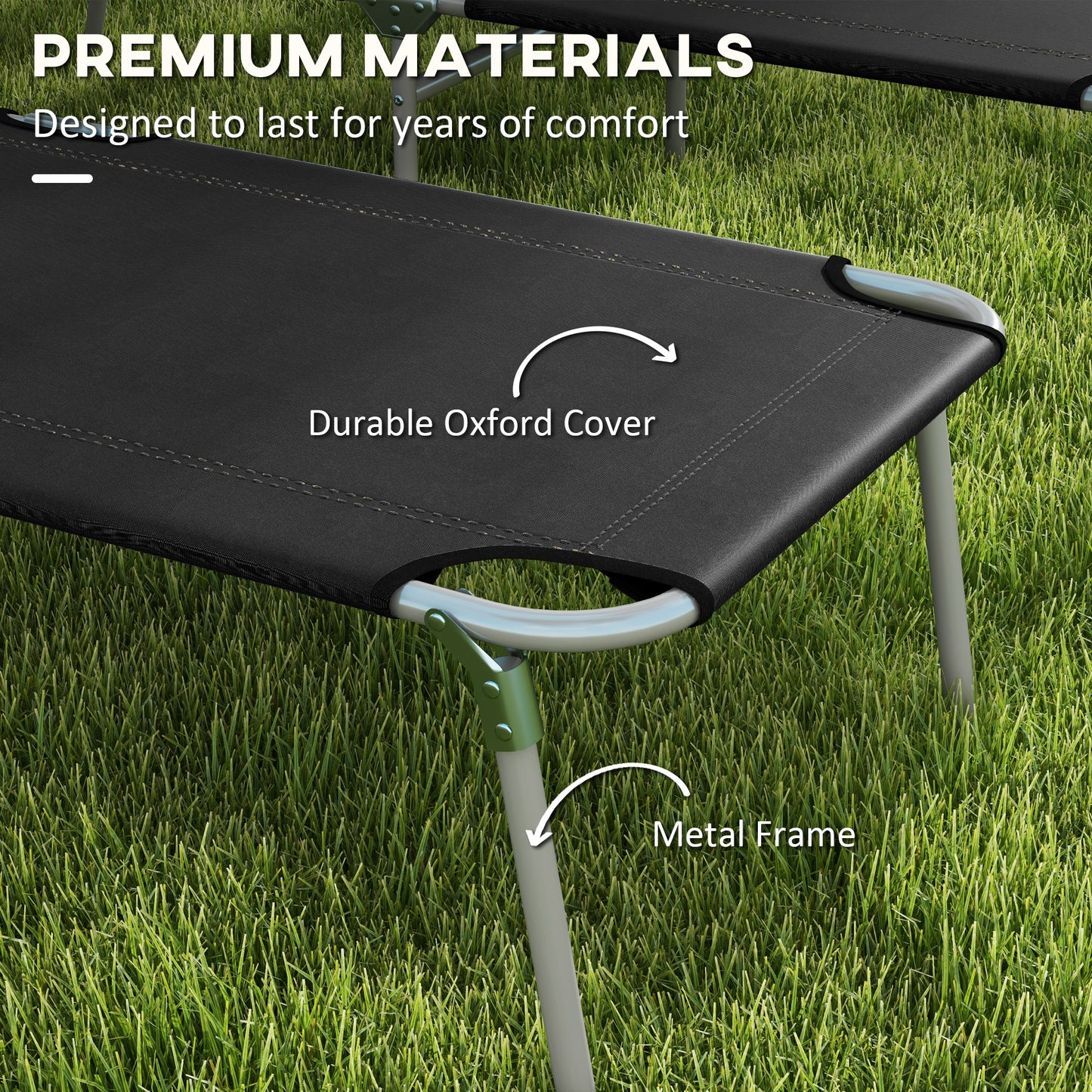 Foldable Sun Lounger Set of 2 with Sun Shade & Adjustable Backrest - Black