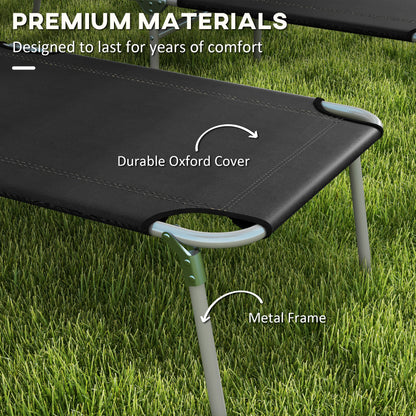 Foldable Sun Lounger Set of 2 with Sun Shade & Adjustable Backrest - Black