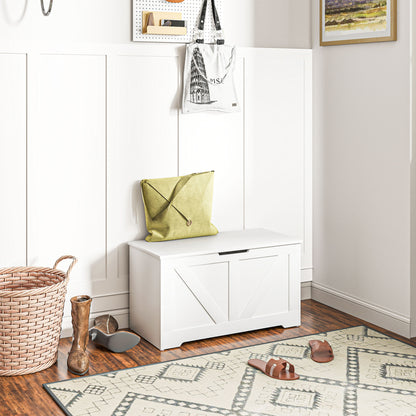 100L Home Storage Box, with Safety Hinge - White Wood-Effect