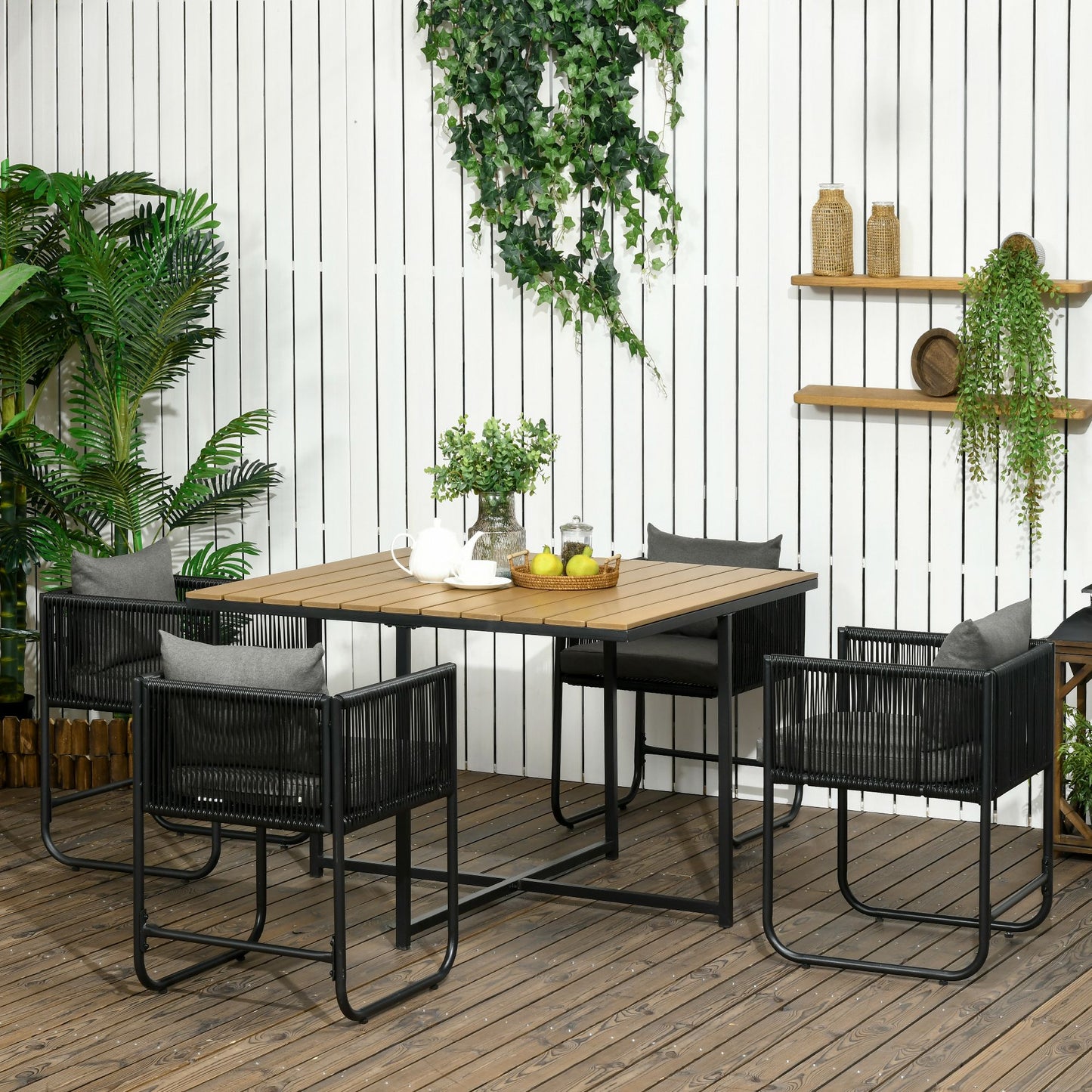 4 Seater Rattan Cube Garden Furniture Set, Rattan Dining Set with Cushions