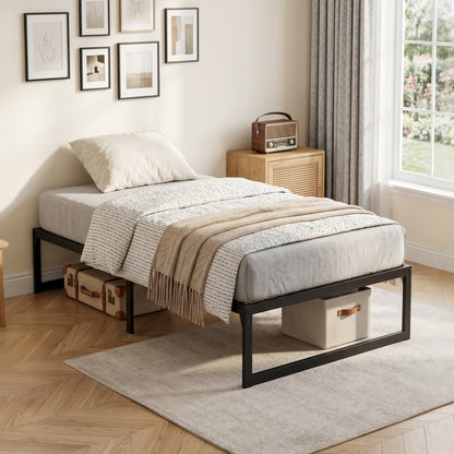 3ft Single Bed Frame with Underbed Storage and Steel Slat Support, 32.5 cm Height, Noise-Free, Black