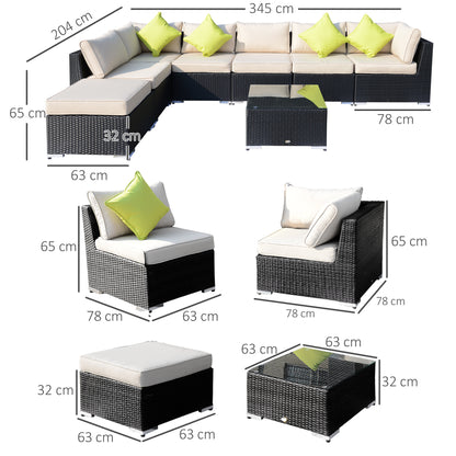 8 Piece Rattan Corner Sofa Set with Wide & Deep Seat, Assembled Aluminium PE Rattan Garden Furniture Set
