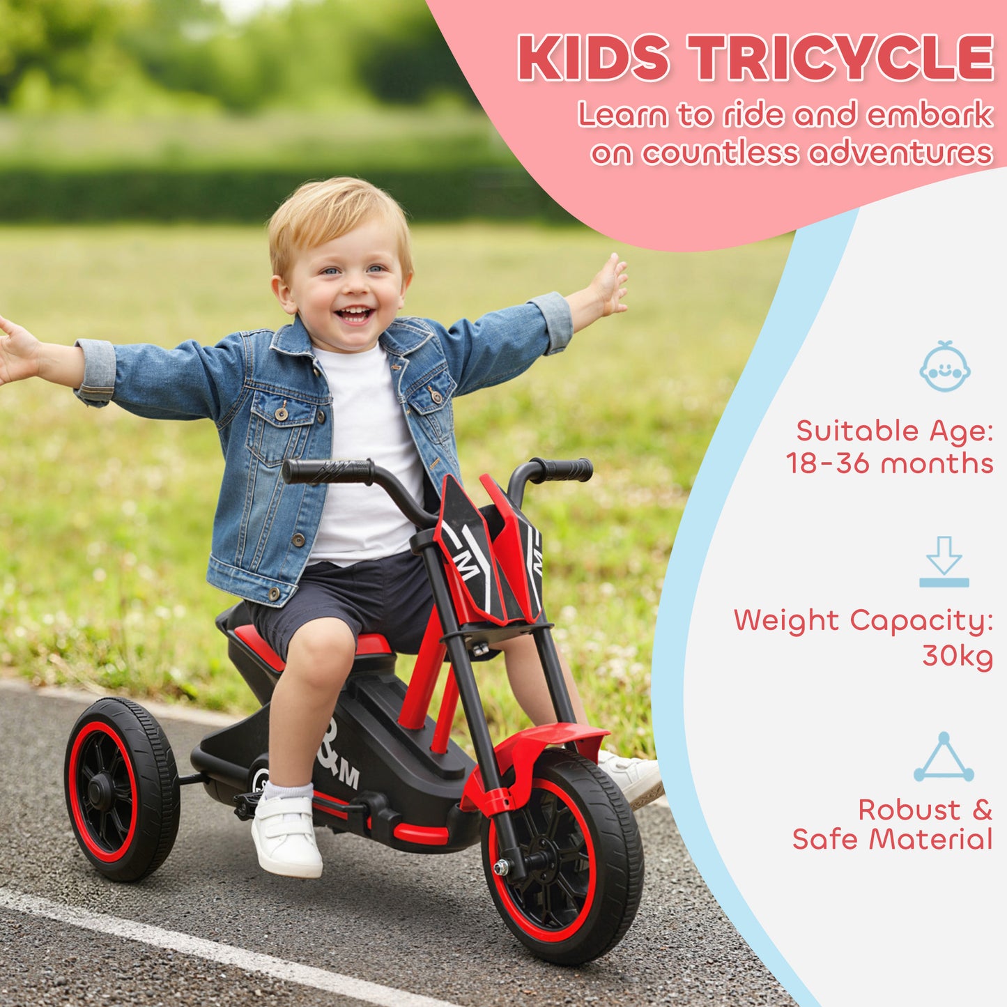 Kids Tricycle Baby Trike, Kids Trike with Pedal, 3 Wheel Toddler Balance Bike for Indoor Outdoor Use, Red