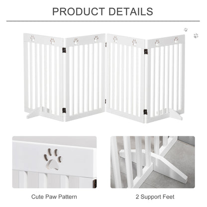 Wooden Pet Gate Foldable Freestanding Dog Safety Barrier w/ Support Feet