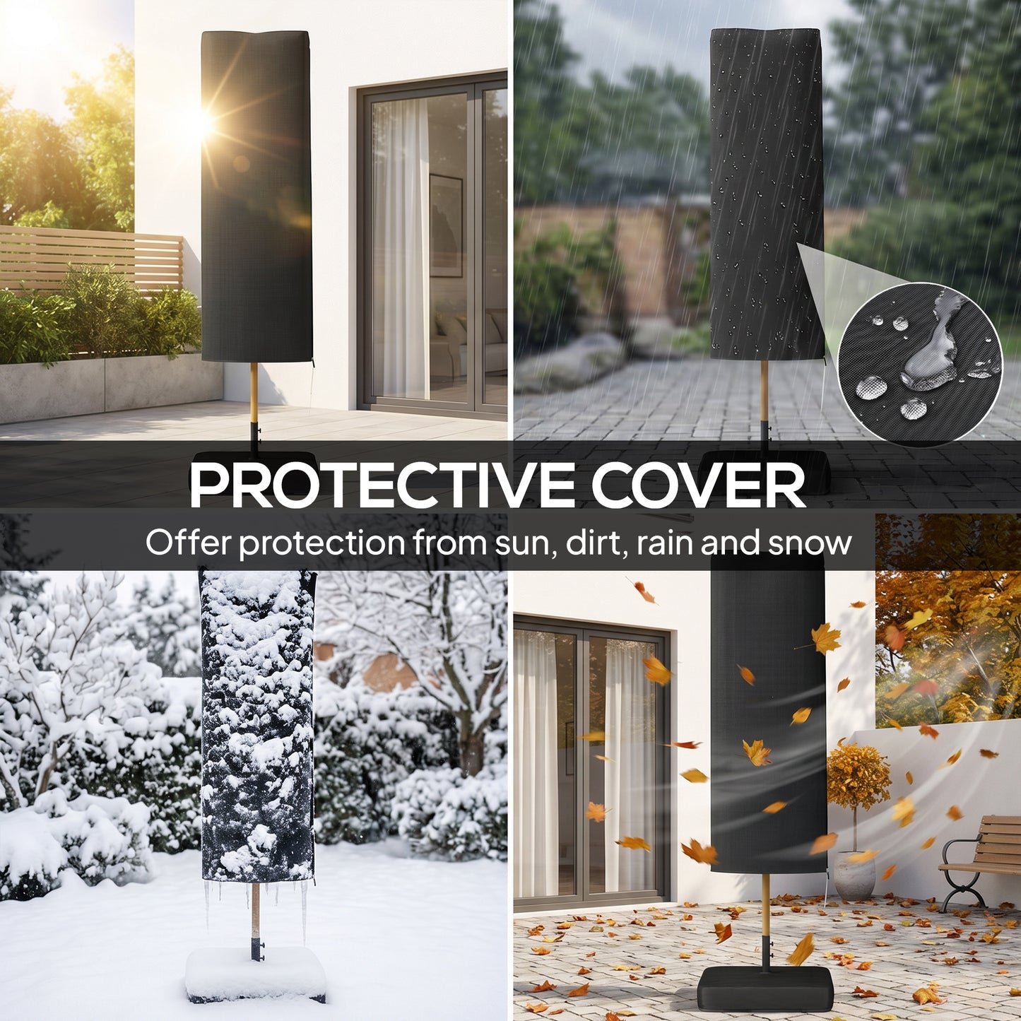 Double Sided Garden Parasol with Base Included & 48 Solar LED Lights Patio Umbrella Crank Handle 4.6m Light Grey