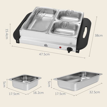 4.5L Stainless Steel Electric Buffet Server, with 3x Trays and Lids