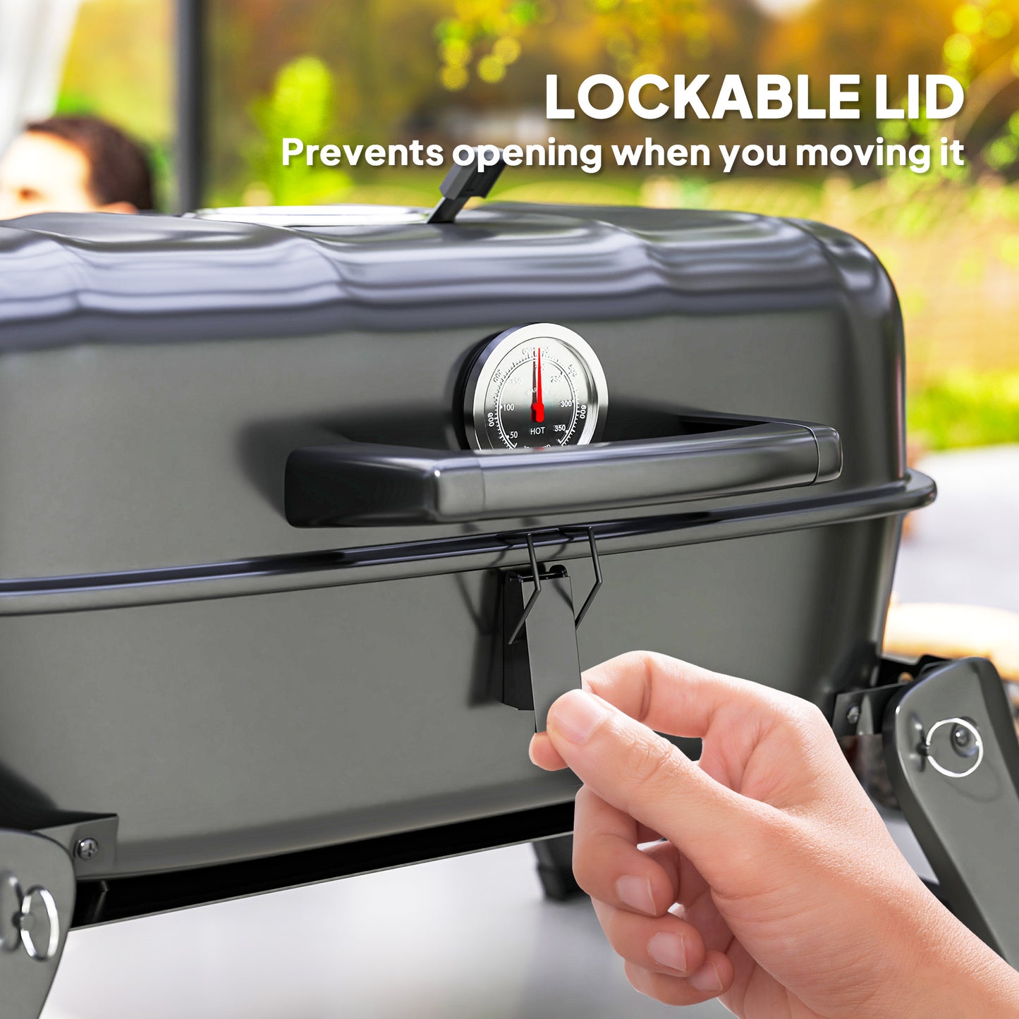 Charcoal Barbecue Grill Folding Portable BBQ Grill for Camping with 1232 cm² Cooking Area, Adjustable Vent, Thermometer