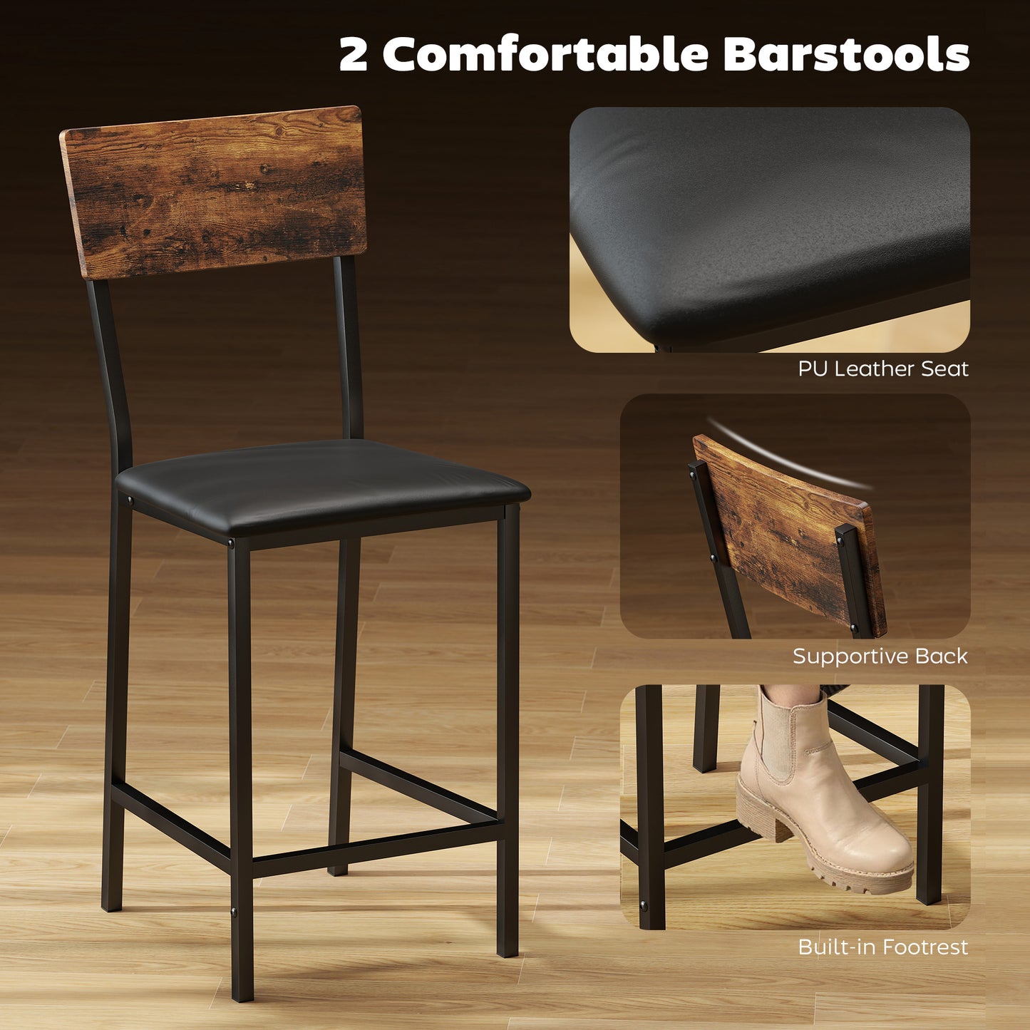 Three-Piece Compact Bar Table Set - Brown/Black