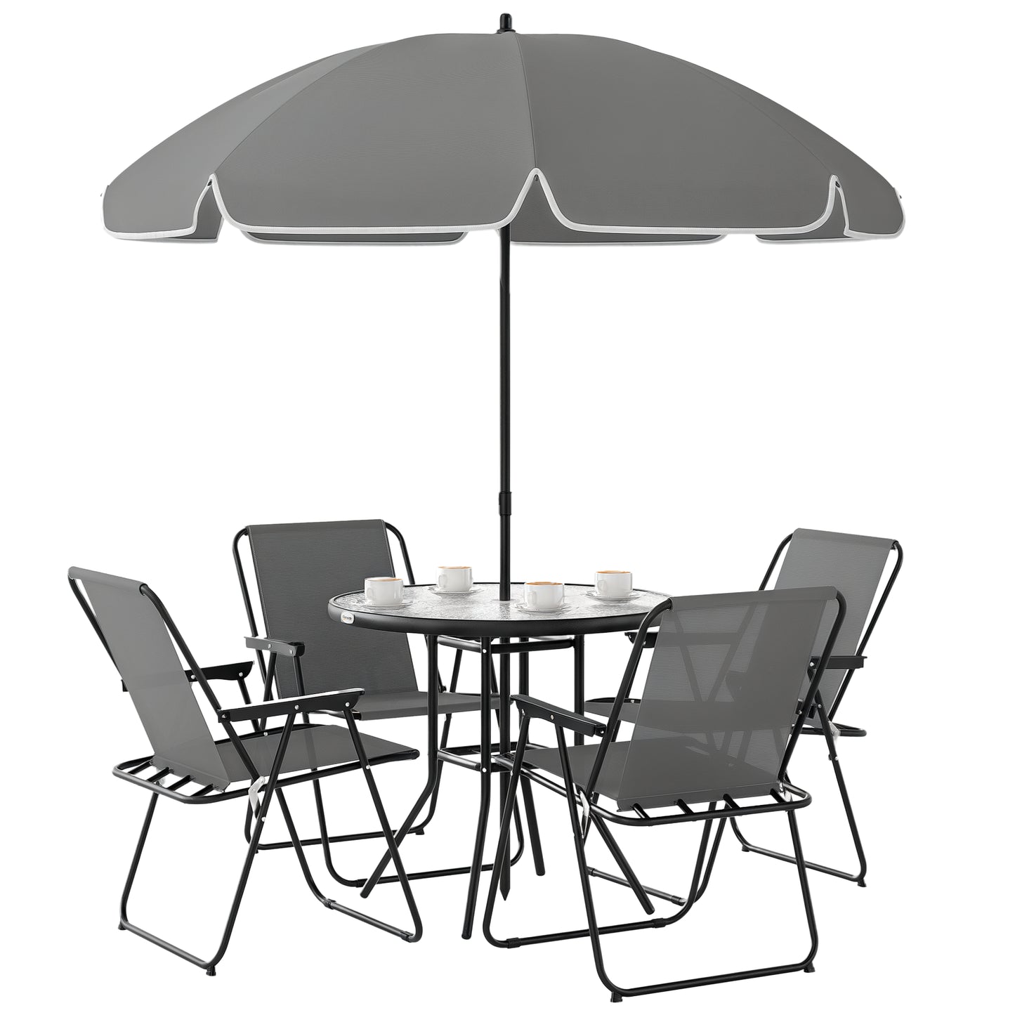 4 Seater Garden Furniture Set, 6 Pieces Garden Table and Chairs with Parasol, Outdoor Garden Dining Set