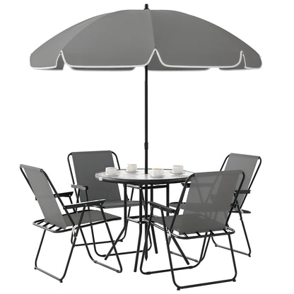4 Seater Garden Furniture Set, 6 Pieces Garden Table and Chairs with Parasol, Outdoor Garden Dining Set