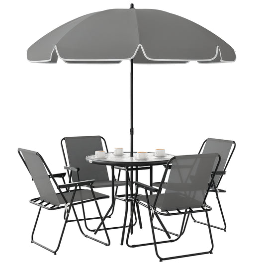 4 Seater Garden Furniture Set, 6 Pieces Garden Table and Chairs with Parasol, Outdoor Garden Dining Set