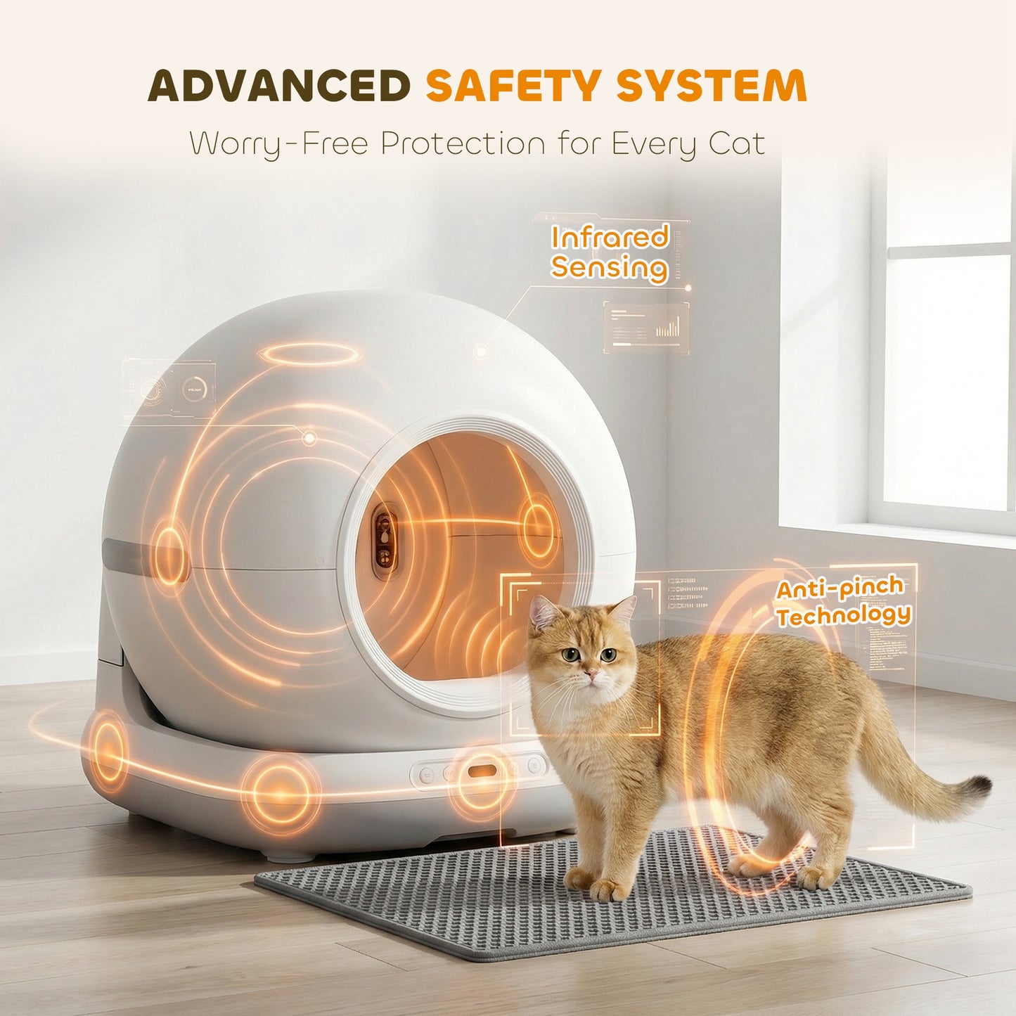 72L Self Cleaning Cat Litter Tray Automatic Cat Litter Box APP Control for Multiple Cats
