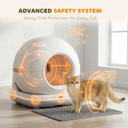 72L Self Cleaning Cat Litter Tray Automatic Cat Litter Box APP Control for Multiple Cats