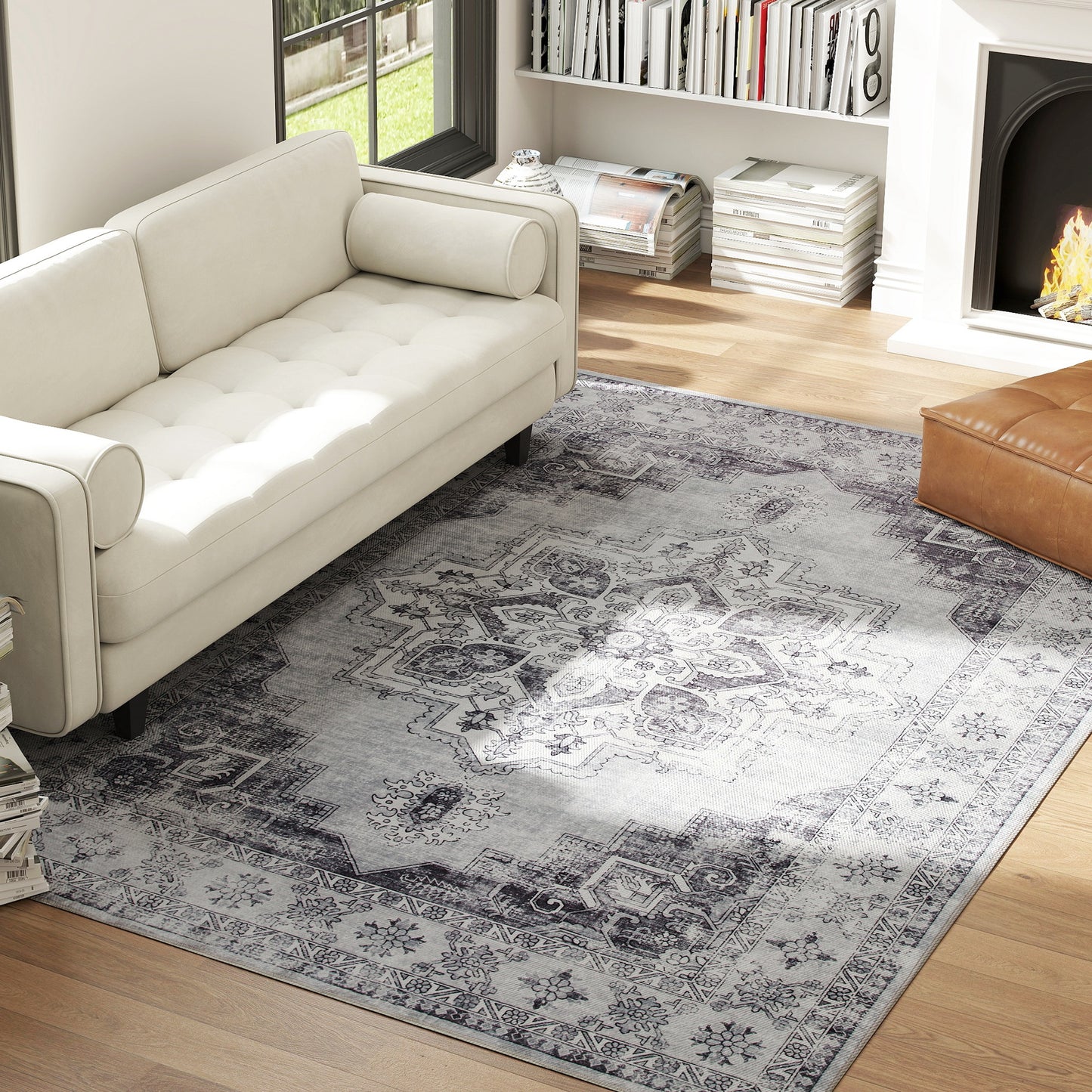 Vintage Area Rug, Non-Slip Washable Rug, Flannel Floor Carpet for Living Room, Bedroom, Dining Room, Home Office
