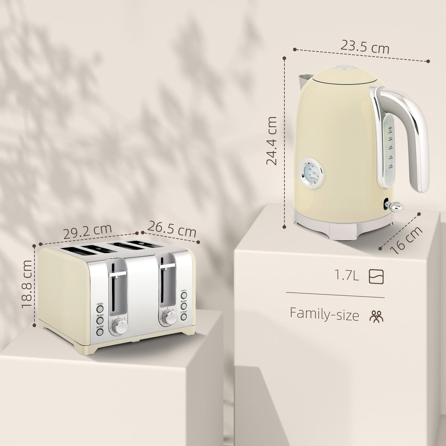 Retro 3000W Kettle and Toaster Set - Cream