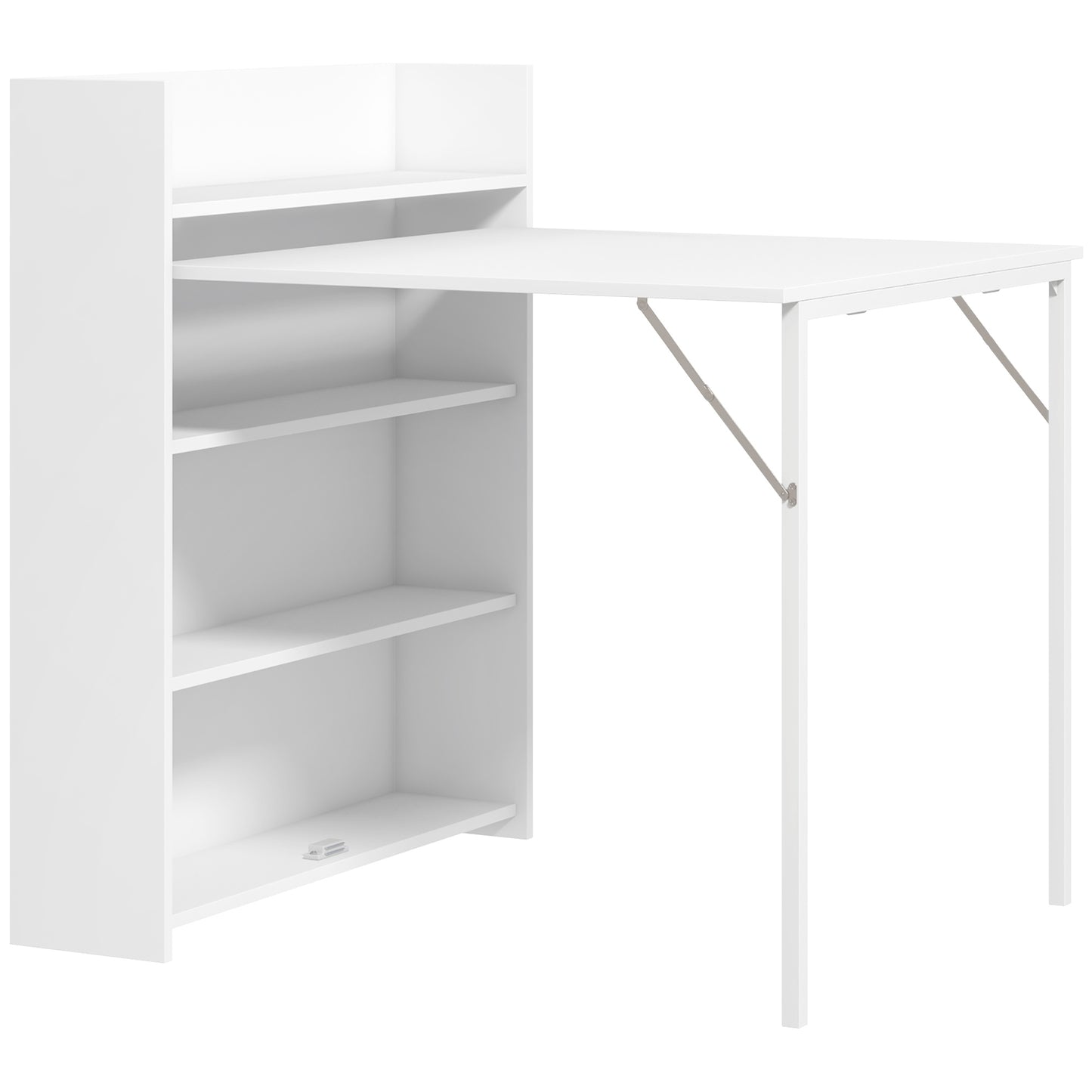 Kitchen Table, Folding Dining Table, with 4-Tier Shelves, Modern Drop-Leaf Table, White