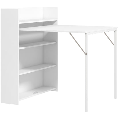 Kitchen Table, Folding Dining Table, with 4-Tier Shelves, Modern Drop-Leaf Table, White