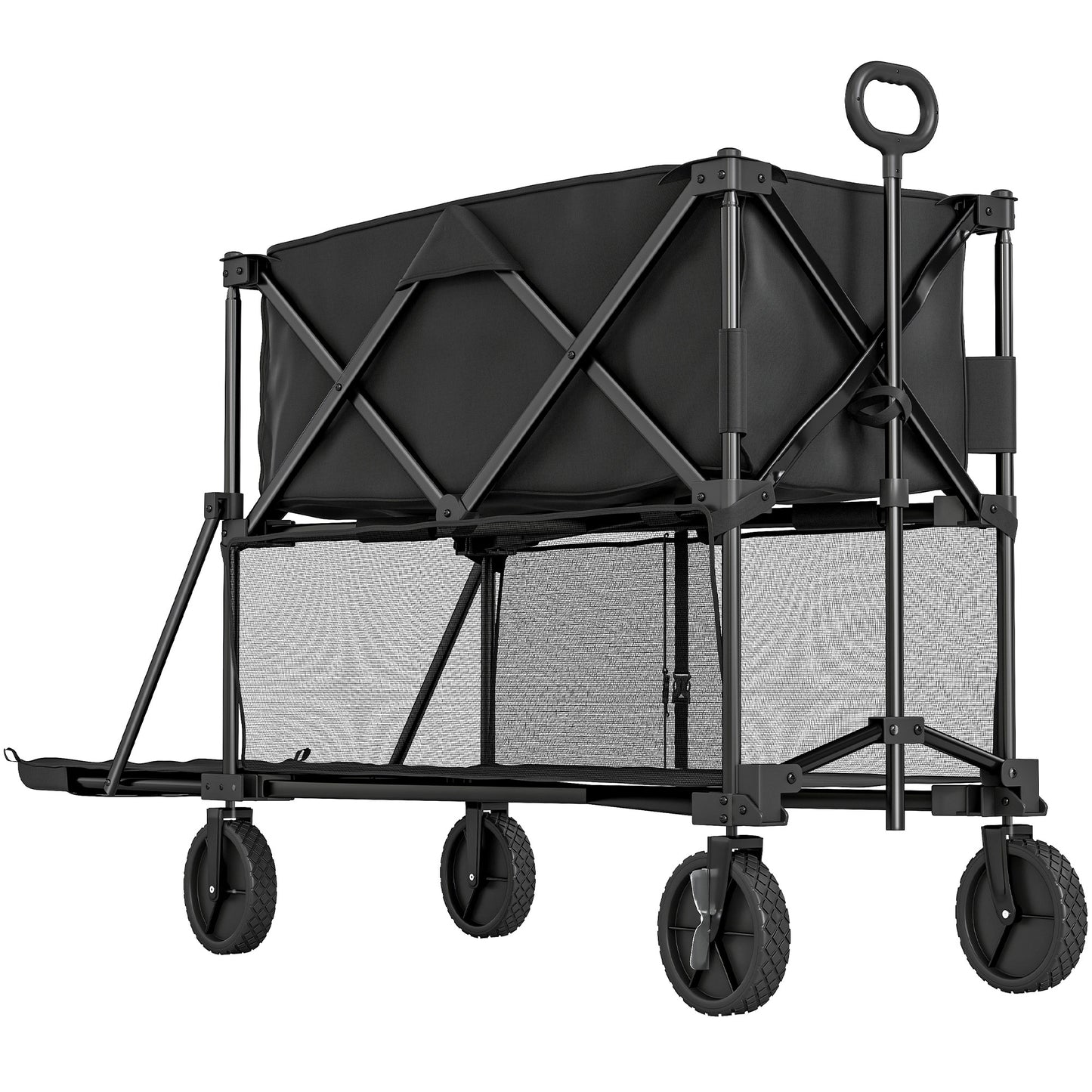 Double Decker Folding Festival Trolley on Wheels, 200KG & 350L Capacity Collapsible Wagon Festival Trolley Cart