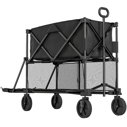 Double Decker Folding Festival Trolley on Wheels, 200KG & 350L Capacity Collapsible Wagon Festival Trolley Cart
