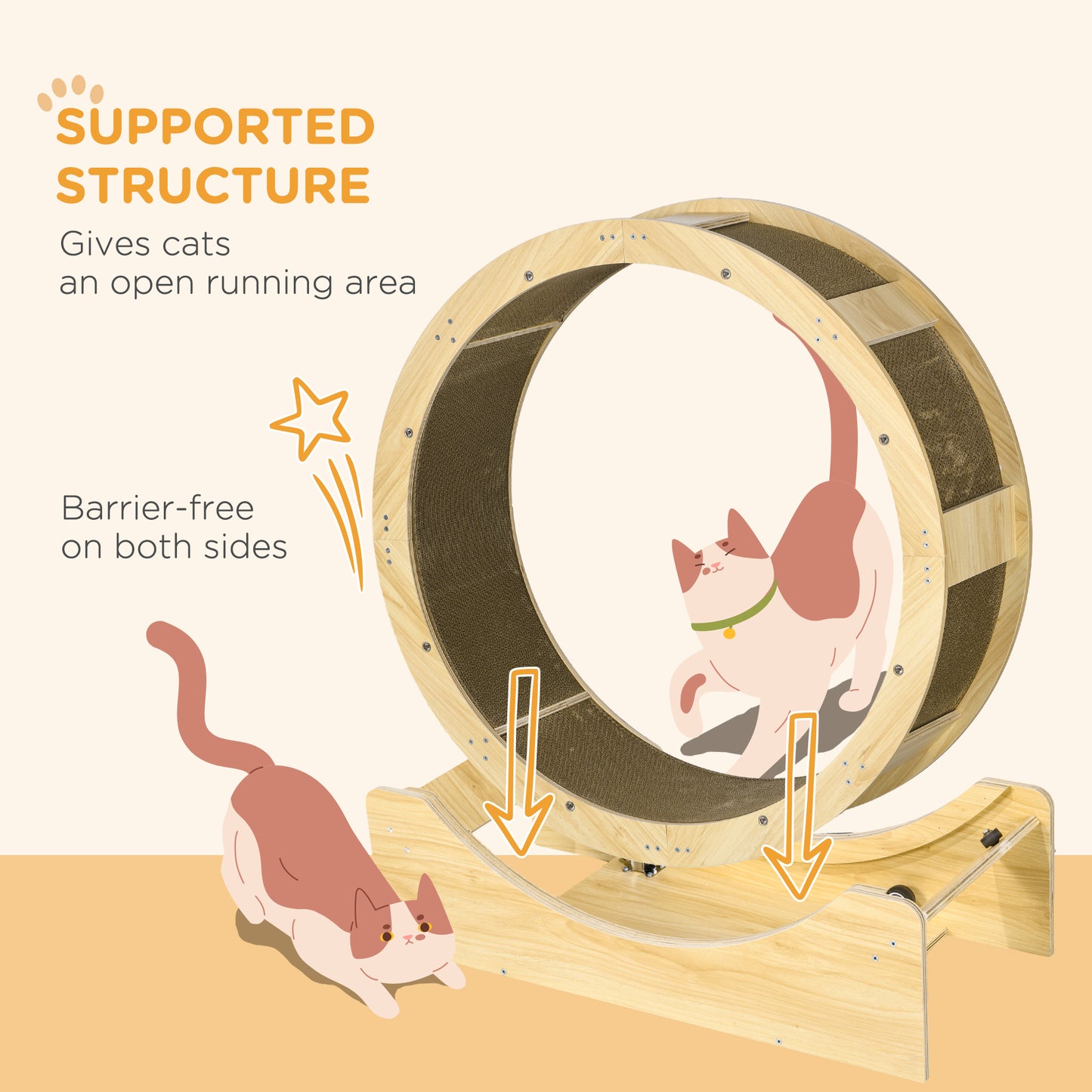 Cat Wheel with Brake, Scratching Pads - Oak Tone