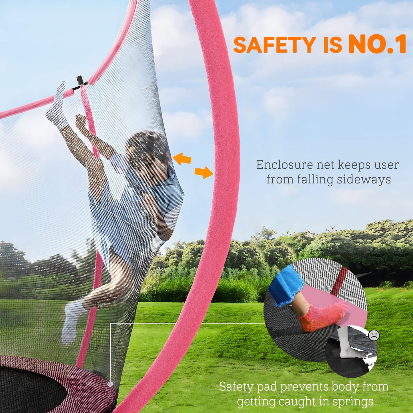 10ft Outdoor Trampoline with Enclosure Net, Spring Cover, Pink