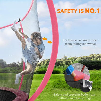 10ft Outdoor Trampoline with Enclosure Net, Spring Cover, Pink