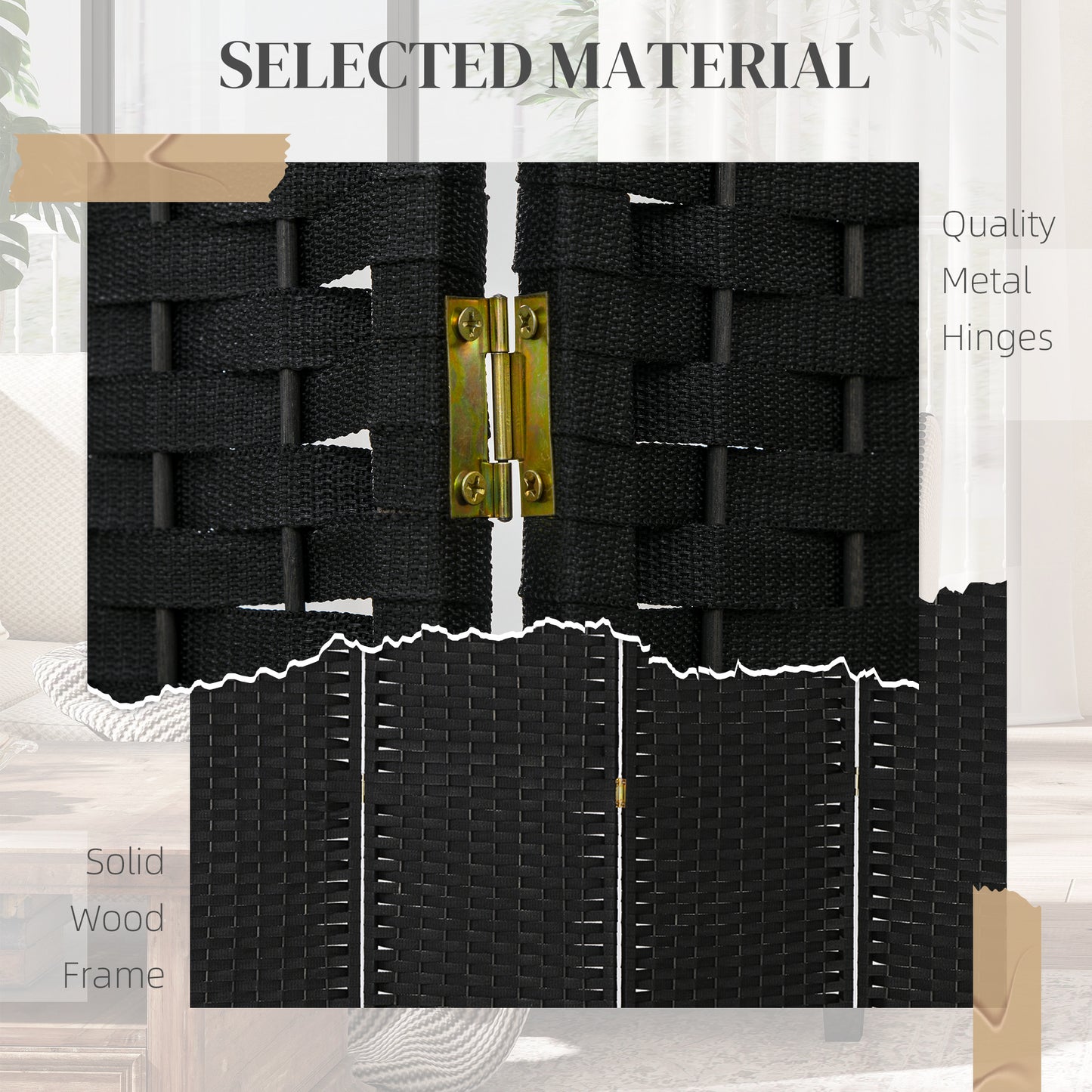 6 Panel Folding Room Divider, Freestanding Privacy Screen for Living Room, Bedroom and Office, 240 x 170cm, Black