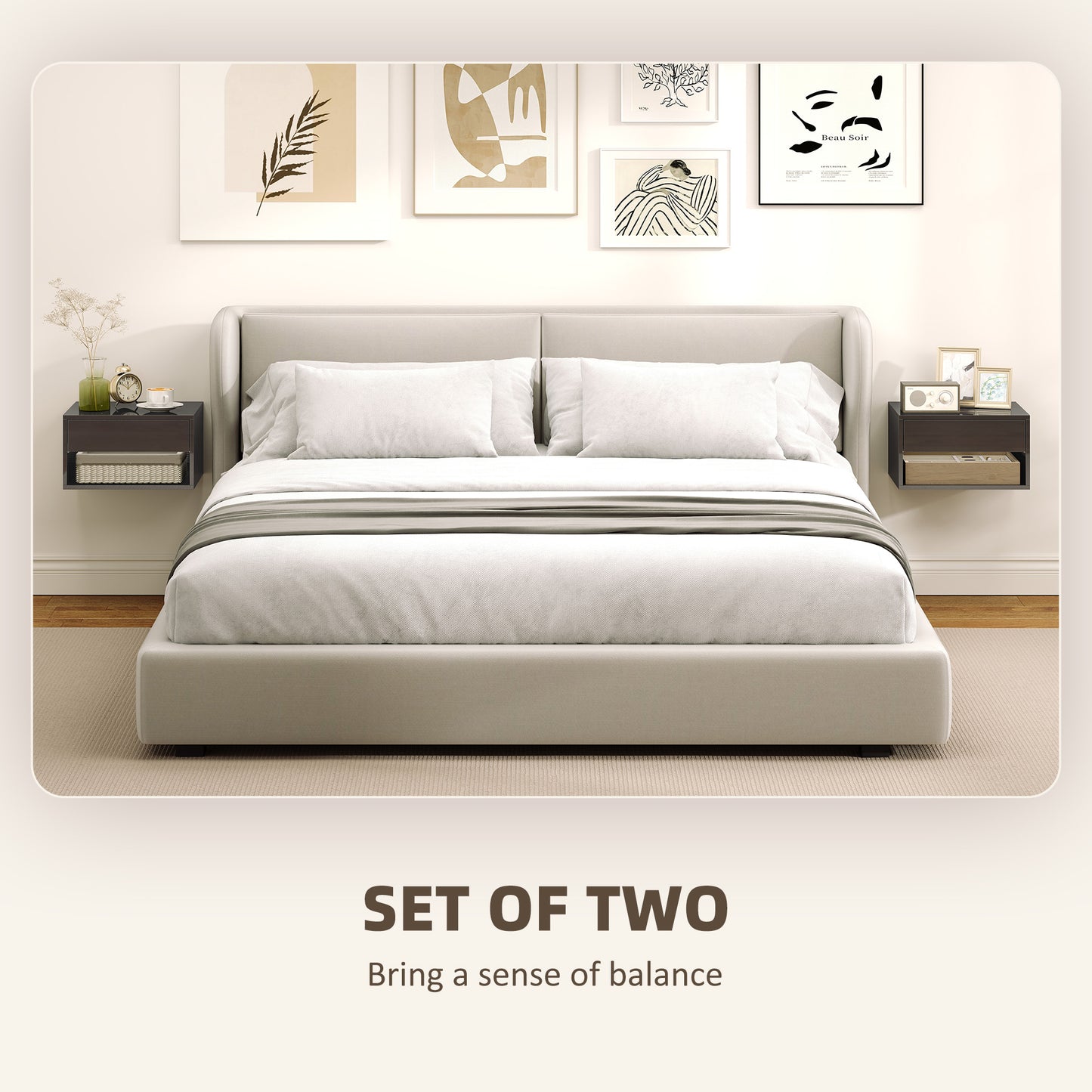 Floating Bedside Tables Set of 2, Wall Mounted Nightstand, High Gloss Black