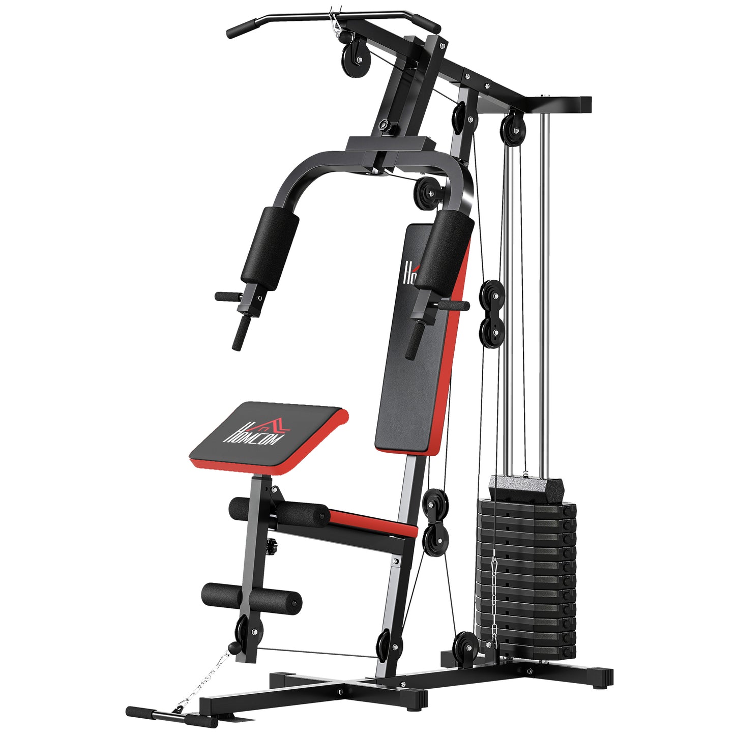 Multigym Station, with 66KG Weight Stack, for Strength Training - Red & Black