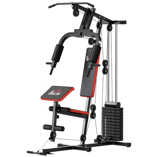 Multigym Station, with 66KG Weight Stack, for Strength Training - Red & Black