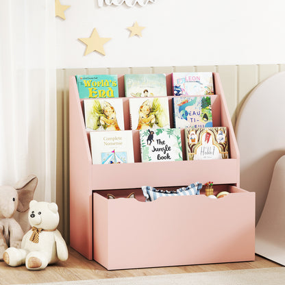 Bookcase for Kids with Shelves, Drawer, Bookcase for Bedroom, Playroom, Pink
