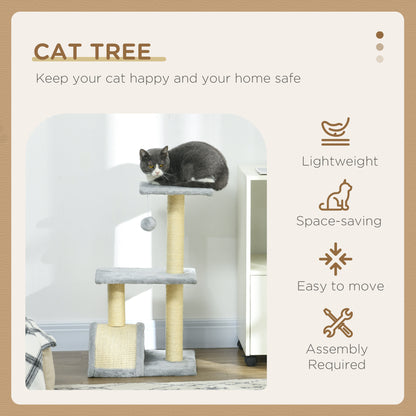 72cm Cat Tree with Scratching Post, Pad for Indoor Cats - Light Grey