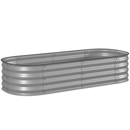 Galvanised Raised Garden Bed, Metal Planter Box with Safety Edging, for Flowers, Herbs, Succulents, Silver