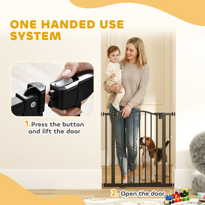 Metal 74-80cm Adjustable Pet Gate Safety Barrier w/ Auto-Close Door Black