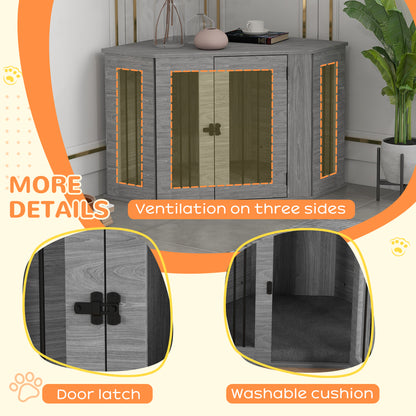 2 in 1 Dog Crate Furniture Side Table with Cushion for Medium Dogs, 104 x 55 x 63cm - Grey