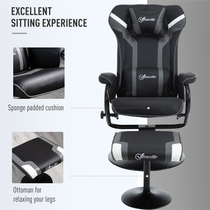 Reclining Chair and Stool Set, Recliner Chair with Headrest, Gaming Chair with Lumbar Support, Pedestal Base for Home Office