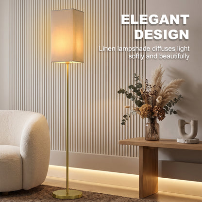 Floor Lamp, Modern Standing Lamp with Linen Shade and Foot Switch, Tall Lamps for Bedroom, Bulb not Included, Gold Tone